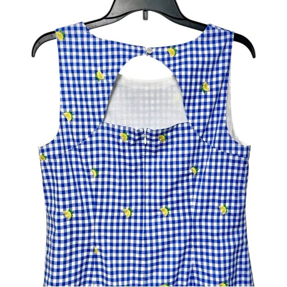 Talbots Lemons & Gingham Shift Dress in White Blue Size 10 - Picture 8 of 12